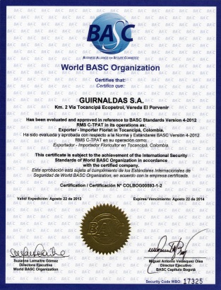 Сертификат качества колумбийского завода